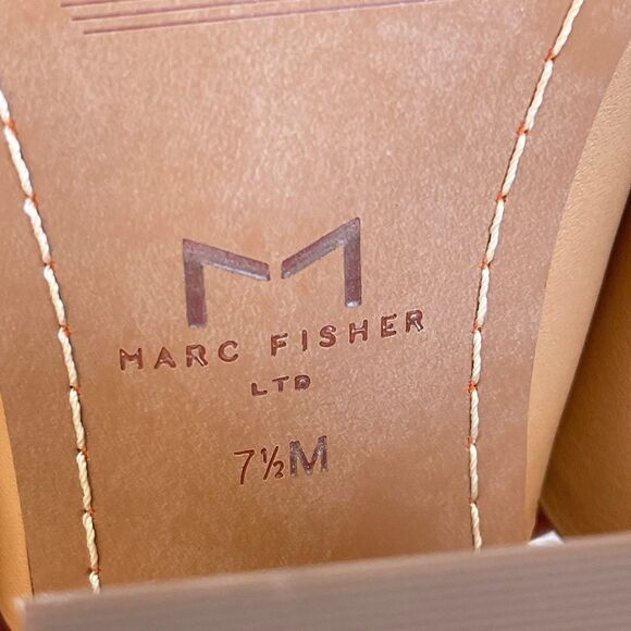 Marc Fisher Tan Leather Block Wood Heel Square Toe Barli Sandals Womens 7.5 M - Picture 9 of 9